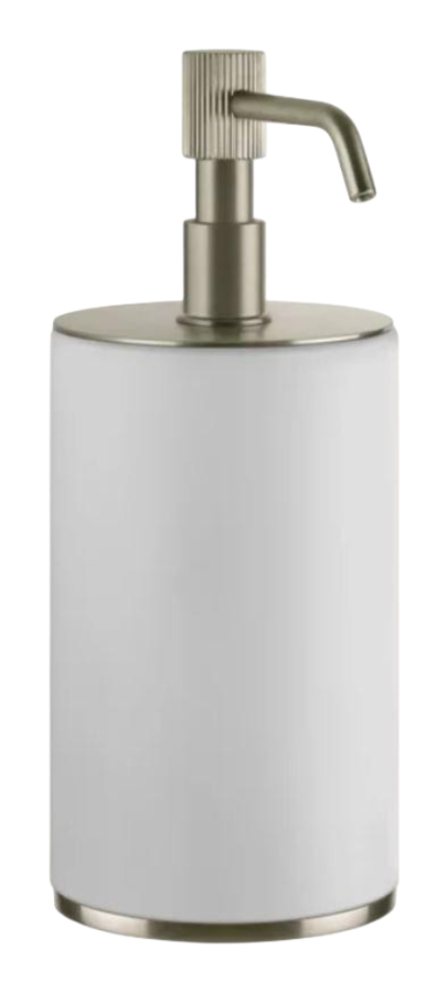 Дозатор для жидкого мыла Gessi Venti20, настольный, с белой колбой, объём 300 мл, цвет Finox Brushed Nickel