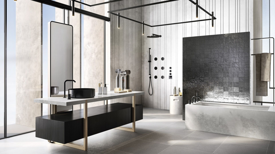 Смеситель для ванны Gessi316, на борт ванны, с выдвижным ручным душем, на 4 отверстия, цвет Warm Bronze Brushed PVD - изображение 1
