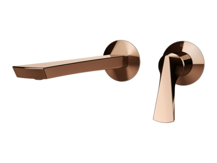 На изображении товар Смеситель для раковины Gessi Ventaglio, настенный, однорычажный, внешняя часть, L-234 мм, цвет Copper PVD от официального представителя в Москве