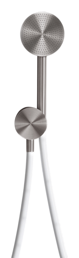 Ручной душ CEA Design Opus, с настенным держателем и подключением к воде, Ø 80 мм, внешняя часть, шланг в цвете White, сталь, цвет сатинированная сталь