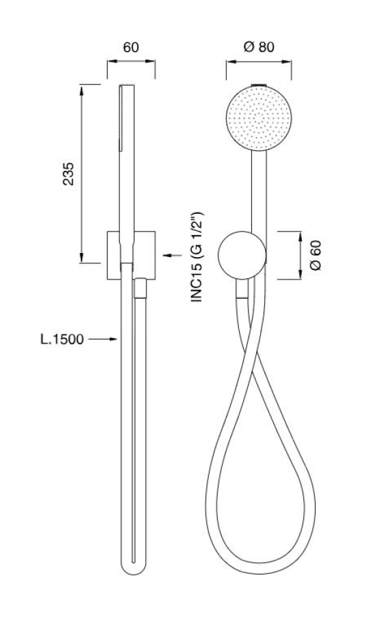 Ручной душ CEA Design Opus, с настенным держателем и подключением к воде, Ø 80 мм, внешняя часть, шланг в цвете White, сталь, цвет сатинированная сталь - изображение 2