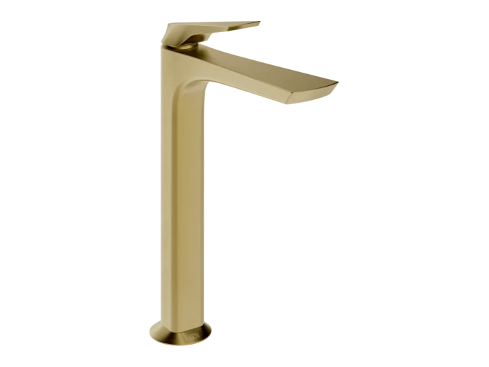 На изображении товар Смеситель для раковины Gessi Ventaglio, высокий, без донного клапана, цвет Brushed Brass PVD от официального представителя в Москве