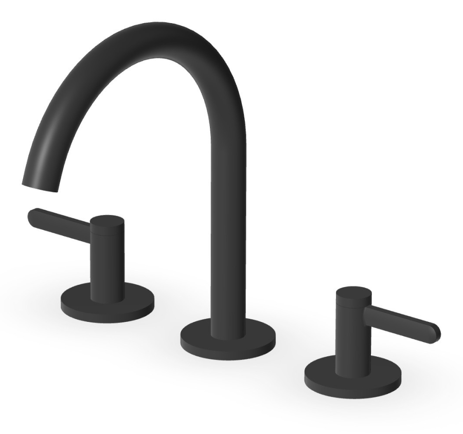 Смеситель для раковины Zucchetti Isy22, на 3 отверстия, поворотный излив, аэратор, без донного клапана, цвет матовый чёрный