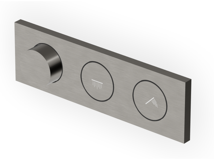 На изображении товар Термостат Zucchetti Hoop для душа, встраиваемый, на 2 потребителя, внешняя часть, цвет Brushed Metal Black от официального представителя в Москве