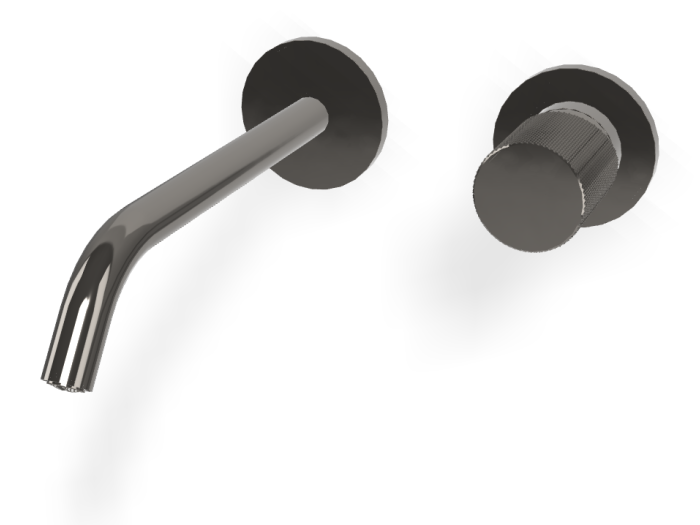 На изображении товар Смеситель для раковины Carlo Frattini Spillo Tech, ручка G Collection, настенный, с донным клапаном Click-Clack, излив 210 мм, внешняя часть, цвет чёрный хром от официального представителя в Москве