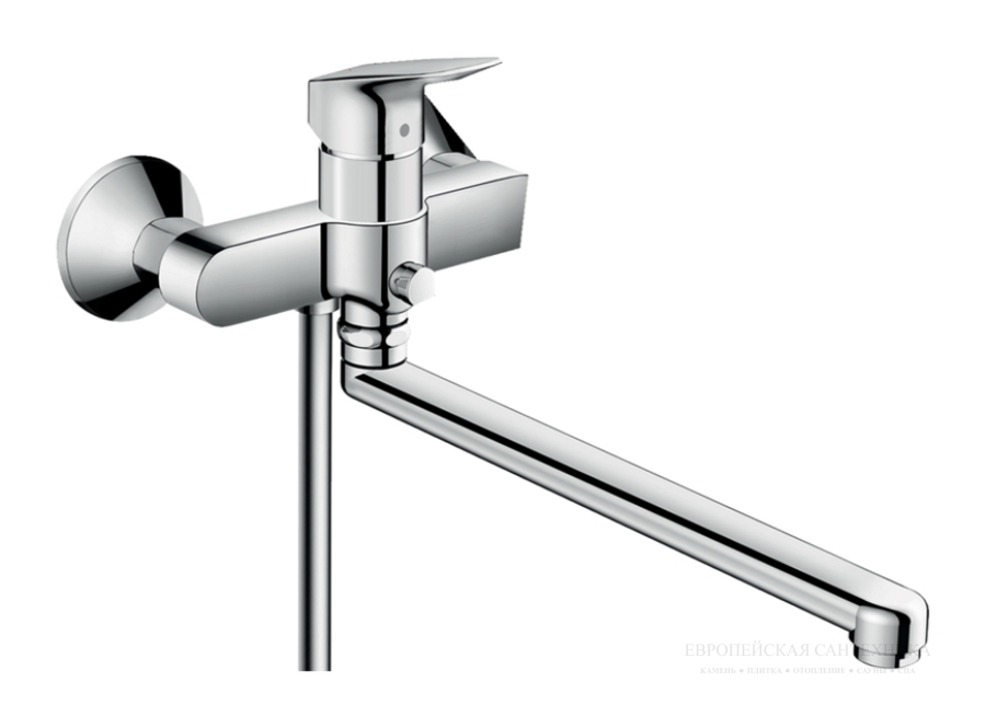 Смеситель для ванны Hansgrohe Logis, однорычажный, с длинным изливом L-300 мм., настенный, цвет Хром