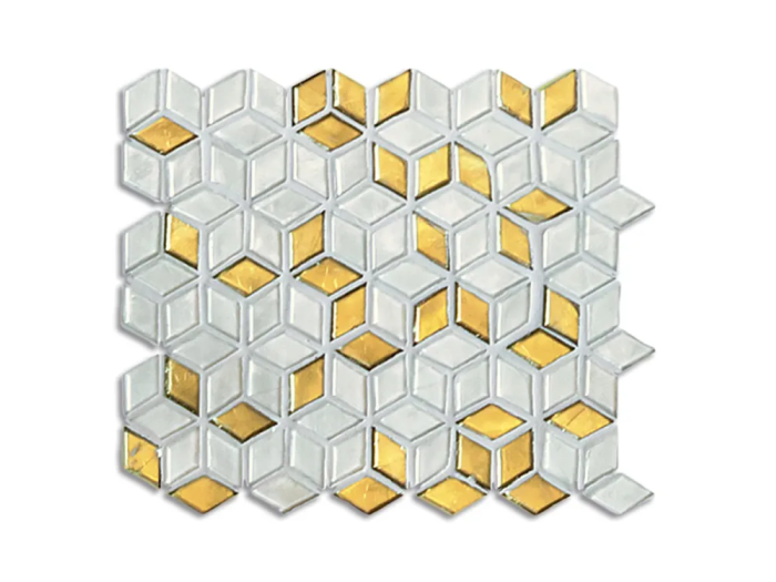 На изображении товар Sicis Стеклянная мозаика Diamond Blends ITEM H1 Finny Blend chips size 23х40 mm sheet size 229x272 mm от официального представителя в Москве