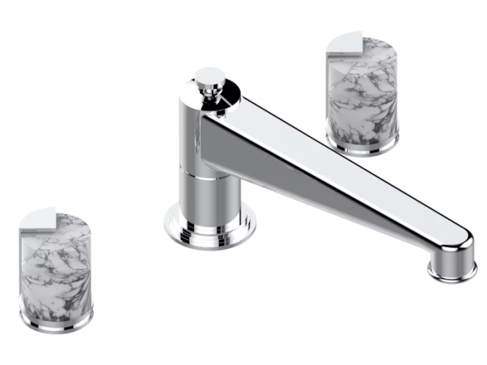 На изображении товар Смеситель для ванны THG Le 9 Howlite, на 3 отверстия, удлинённый излив голиаф, цвет хром от официального представителя в Москве