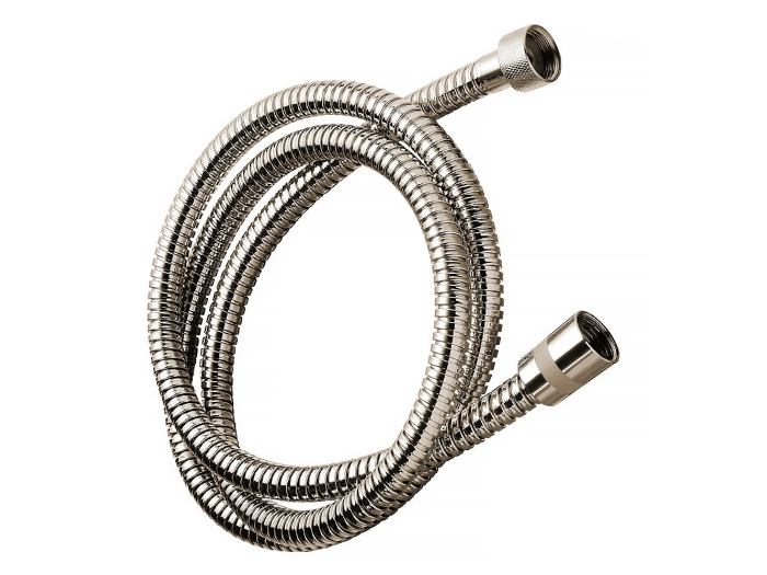 На изображении товар Шланг Bossini 1500 мм, из латуни, двойного фальцевания, с поворотным наконечником, х1/2 Fх1/2 F, цвет никель сатинированный от официального представителя в Москве