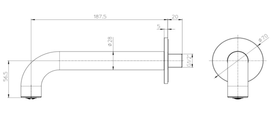 Излив для ванны Bossini Teo, Ø2,8х19 см, для прямого монтажа на стену, соединение G1/2”M, латунь, цвет хром - изображение 2
