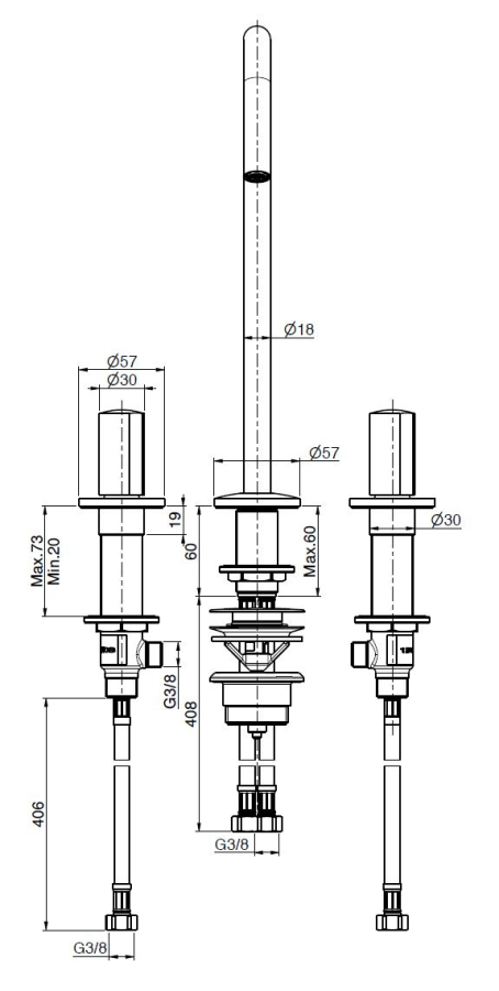 Смеситель для раковины Carlo Frattini SO, без ручек, с вращающимся изливом Ø18 мм, донным клапаном Click-Clack, 2 гибкими шлангами, Н-319 мм, цвет чёрный хром брашированный - изображение 3