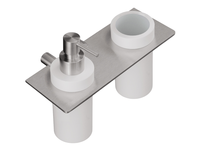 На изображении товар Полка-держатель CeaDesign Complements Stem, для зубных щеток с диспенсером, L. 200 мм, цвет сатинированное светлое золото от официального представителя в Москве