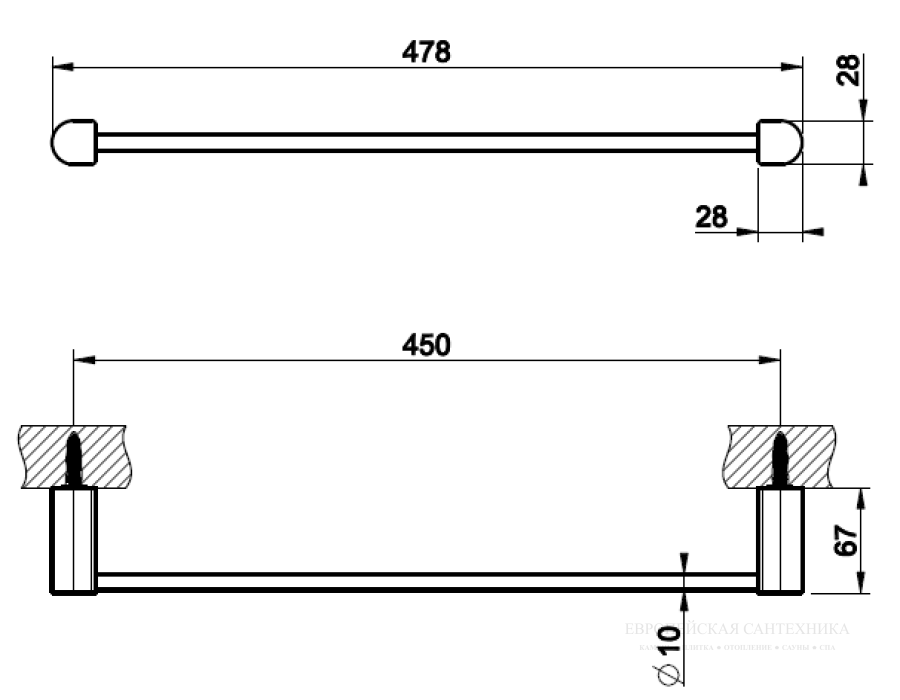 Полотенцедержатель Gessi Rilievo Accessories, настенный, 450хh28х68 мм, цвет Finox Brushed Nickel - изображение 1