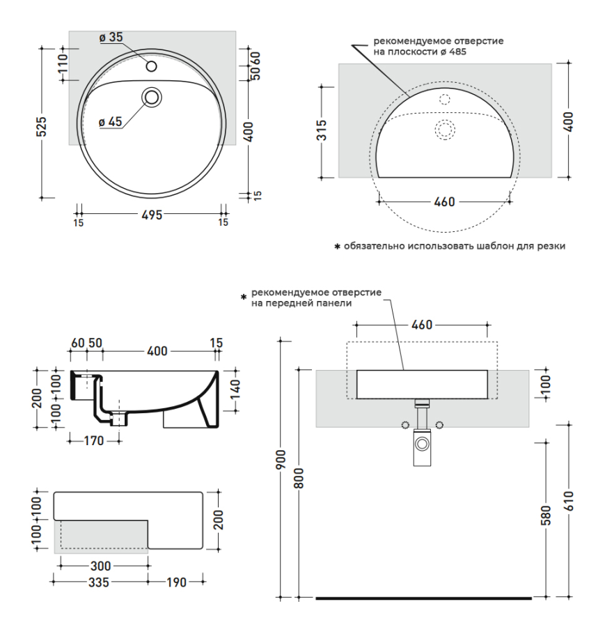 Раковина Flaminia Twin, полувстраиваемая, Ø525 мм, на 1 отверстие для смесителя, цвет белый - изображение 3