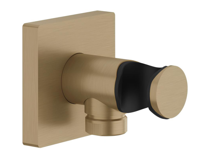 На изображении товар Шланговое подсоединение Gessi Rilievo, с держателем для душевой лейки, цвет Warm Bronze Brushed PVD от официального представителя в Москве