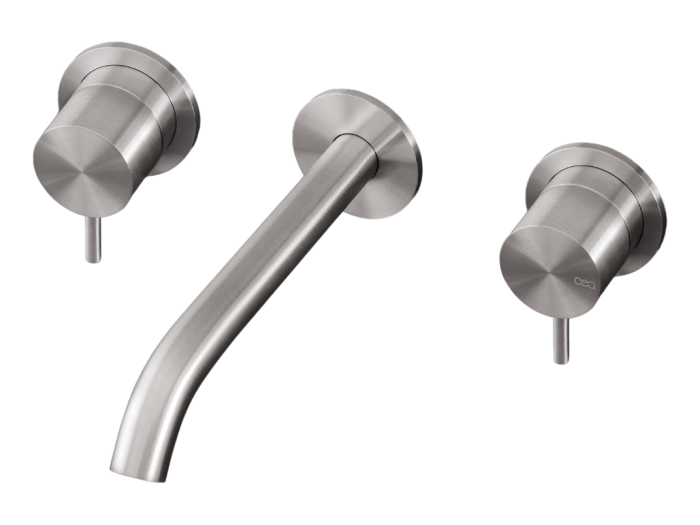 На изображении товар Смеситель для раковины CeaDesign Milo360, настенный, на 3 отверстия, излив L. 185 мм, внешняя часть, сталь, цвет Black Diamond сатинированный от официального представителя в Москве