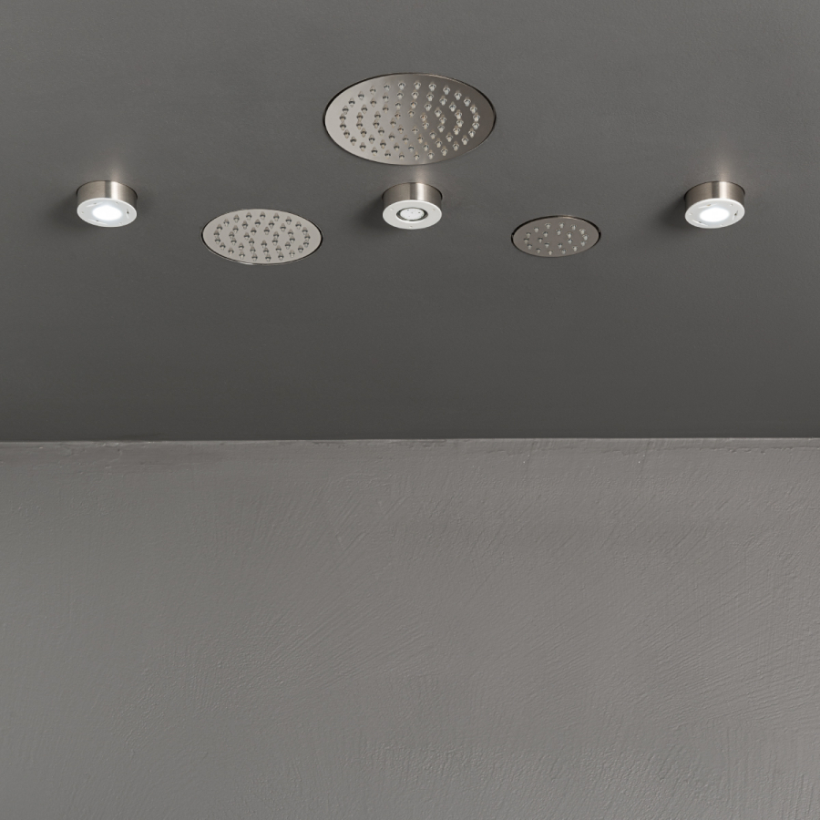 Душ верхний CeaDesign Free Ideas, встраиваемый, Ø45x15h мм, Delrin®, 1 режим, Led подсветка, внешняя часть, цвет белый/сатинированная нержавеющая сталь - изображение 1