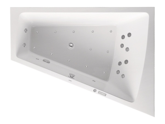 На изображении товар Ванна Duravit Paiova, встраиваемая, 1700x1300 мм,  гидромассаж Combi-System L,  наклон для спины справа, цвет белый от официального представителя в Москве