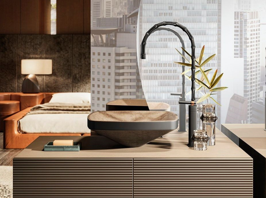 Смеситель для раковины Gessi Jacqueline на 3 отверстия, с низким изливом, с Т-образным вентилем под дерево Nickel PVD - изображение 10
