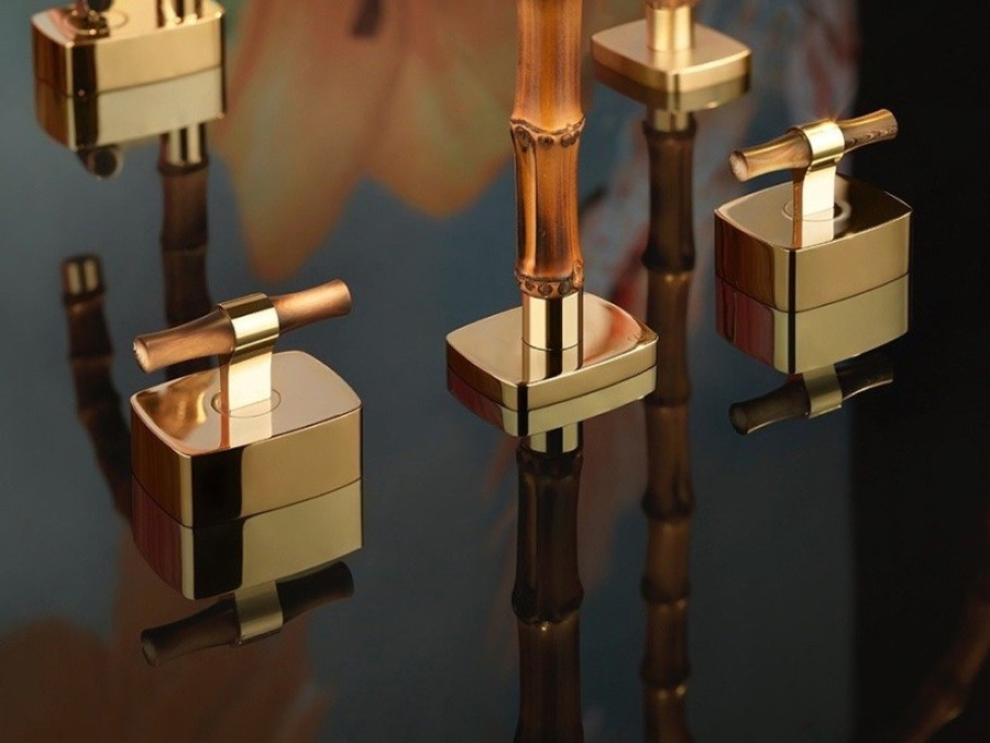 Смеситель для раковины Gessi Jacqueline на 3 отверстия, с низким изливом, с Т-образным вентилем под дерево Nickel PVD - изображение 7