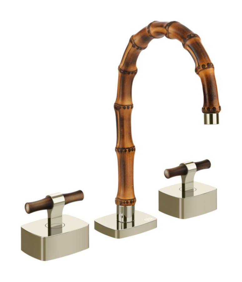 Смеситель для раковины Gessi Jacqueline на 3 отверстия, с низким изливом, с Т-образным вентилем под дерево Nickel PVD