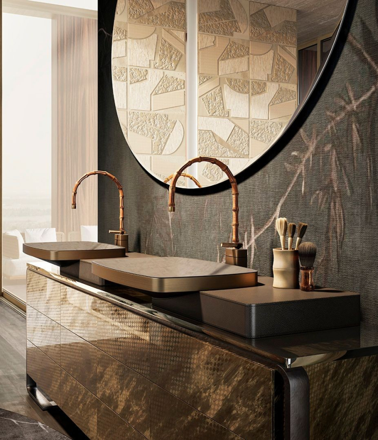 Смеситель для раковины Gessi Jacqueline на 3 отверстия, с низким изливом, с Т-образным вентилем под дерево Nickel PVD - изображение 5