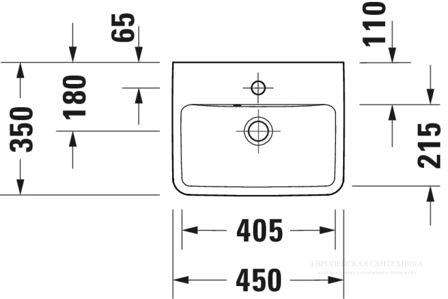 Раковина Duravit No.1 для рук, 450х350 мм, с переливом, 1 отверстие для смесителя, цвет белый - изображение 5