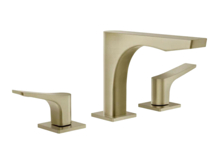 На изображении товар Смеситель для раковины Gessi Rilievo, без донного клапана, с соединительными шлангами, длина излива 194 мм, цвет Brass PVD от официального представителя в Москве