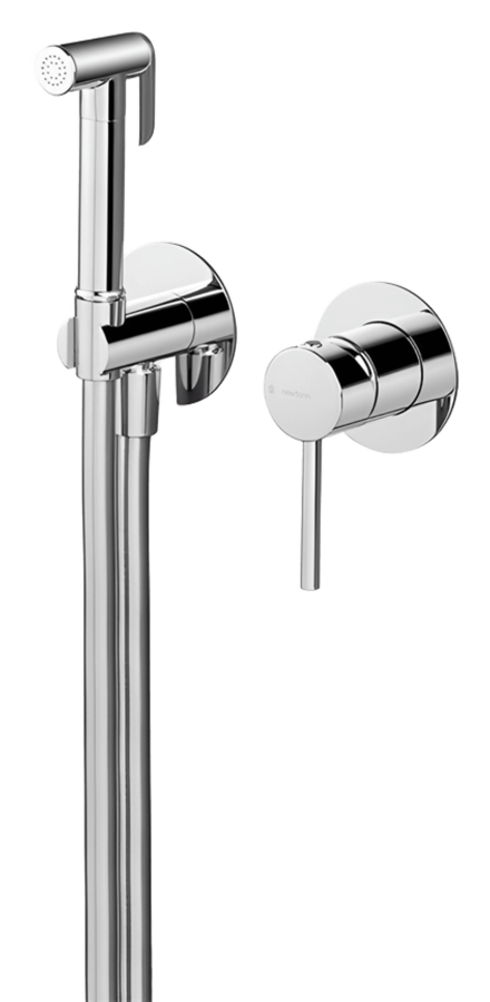 Гигиенический душ Newform, смеситель, лейка с клапаном, шланг, шланговое подсоединение с держателем, без арт.27852, внешняя часть, цвет Matt white