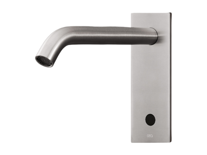 На изображении товар Смеситель для раковины CeaDesign Infrared taps and sensors, настенный, с инфракрасным датчиком присутствия, цвет сатинированная сталь от официального представителя в Москве