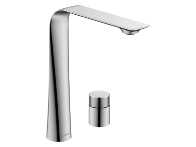 На изображении товар Смеситель для раковины Duravit D.1 XL, высокий, на 2 отверстия, круглая рукоятка, цвет хром от официального представителя в Москве