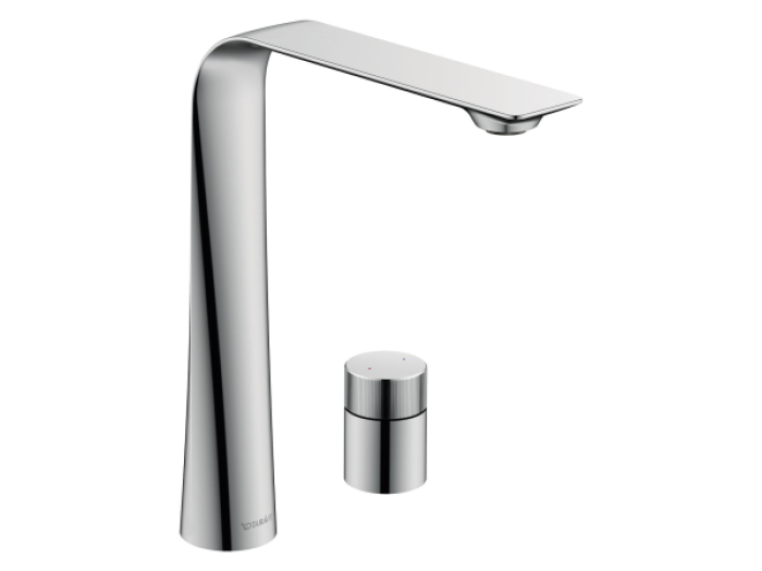 На изображении товар Смеситель для раковины Duravit D.1 XL, высокий, на 2 отверстия, круглая рукоятка, цвет хром от официального представителя в Москве