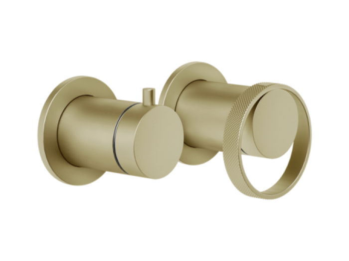 На изображении товар Смеситель для ванны/душа Gessi Anello, настенный, на 2 выхода, с переключателем ванна-душ, встраиваемый, цвет Brushed Brass PVD от официального представителя в Москве