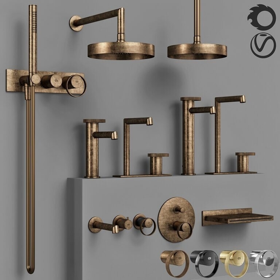 Смеситель для ванны/душа Gessi Anello, настенный, на 2 выхода, с переключателем ванна-душ, встраиваемый, цвет Brushed Brass PVD - изображение 1