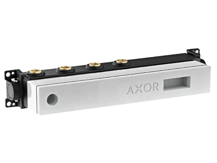 На изображении товар Скрытая часть для термостата Axor Select, для 2 потребителей, горизонтальная установка, звукоизолирующий монтаж от официального представителя в Москве