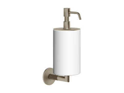 На изображении товар Дозатор Gessi Ingranaggio, настенный, цвет White/Finox Brushed Nickel от официального представителя в Москве