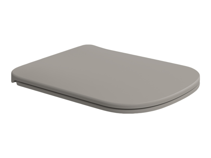 На изображении товар Сиденье для унитаза Flaminia Play Slim, быстросъёмное, с механизмом плавного закрывания soft-closing, цвет Cenere от официального представителя в Москве