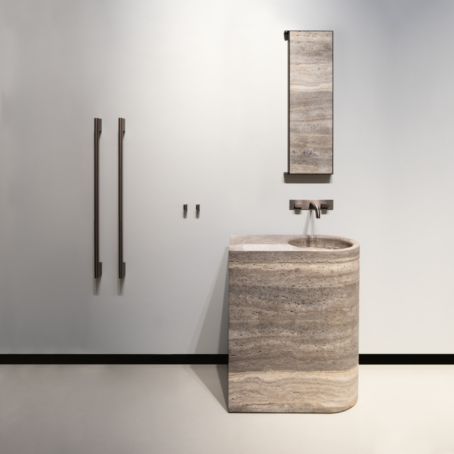 Раковина CeaDesign Sixty, напольная, H. 870 мм, моноблочная, мрамор, цвет Travertine Titanium Marble - изображение 3