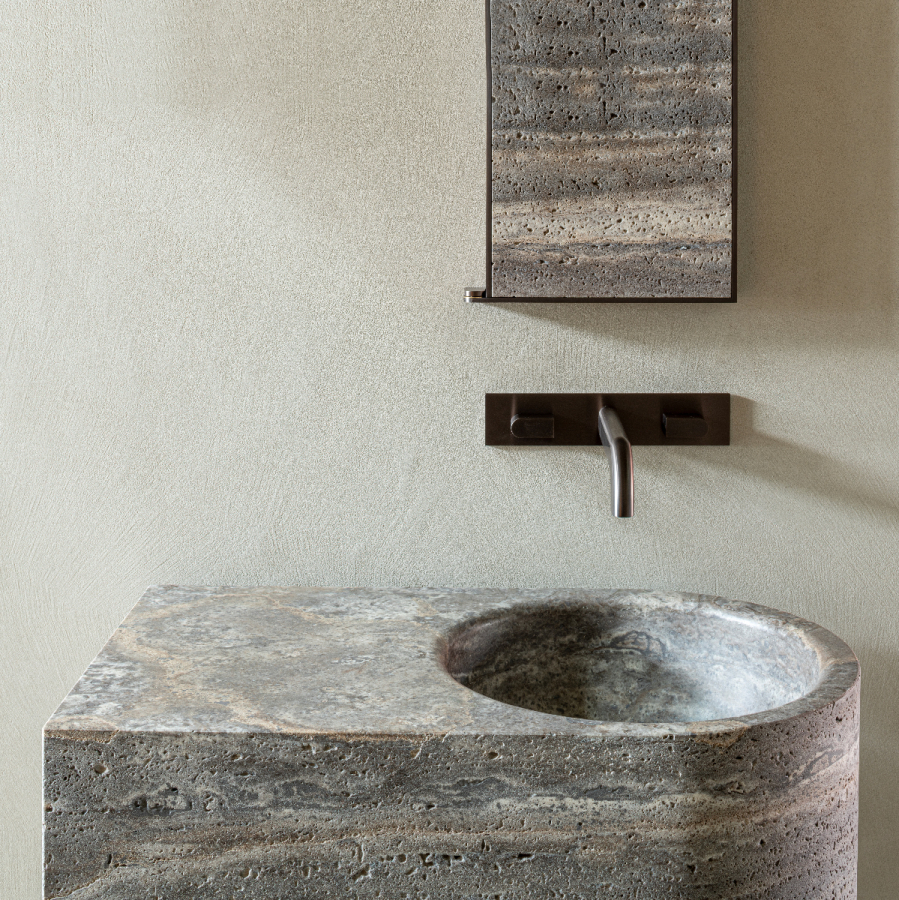 Раковина CeaDesign Sixty, напольная, H. 870 мм, моноблочная, мрамор, цвет Travertine Titanium Marble - изображение 2