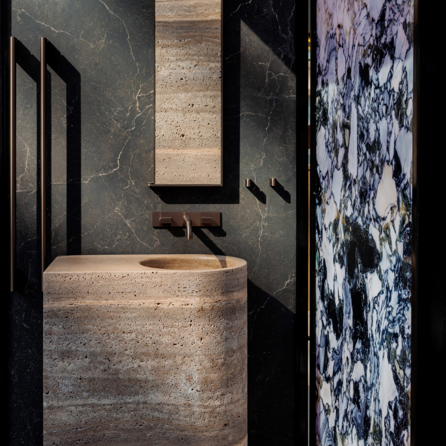 Раковина CeaDesign Sixty, напольная, H. 870 мм, моноблочная, мрамор, цвет Travertine Titanium Marble - изображение 4
