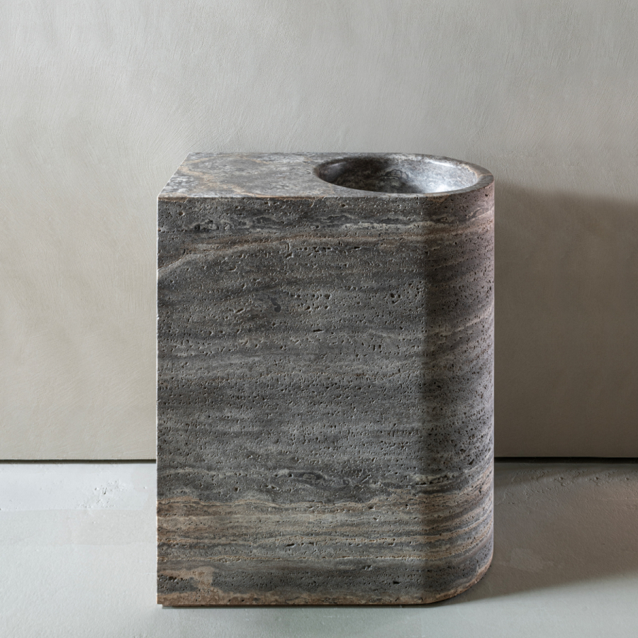 Раковина CeaDesign Sixty, напольная, H. 870 мм, моноблочная, мрамор, цвет Travertine Titanium Marble - изображение 1