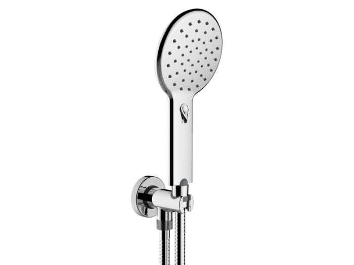 На изображении товар Ручной душ Bossini C12 - Agua-Life Ø 120 : держатель с шланговым подсоединением, душевая лейка, шланг 1500 мм. (A03045), цвет хром от официального представителя в Москве