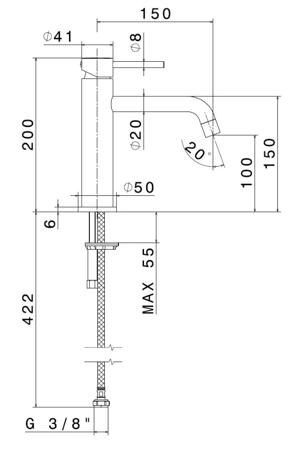 Смеситель для раковины Newform Xt, h200 мм, однорычажный, на 1 отв-е, излив 150 мм, без донного клапана, шланги с внутренней резьбой, цвет PVD glossy gold - изображение 1