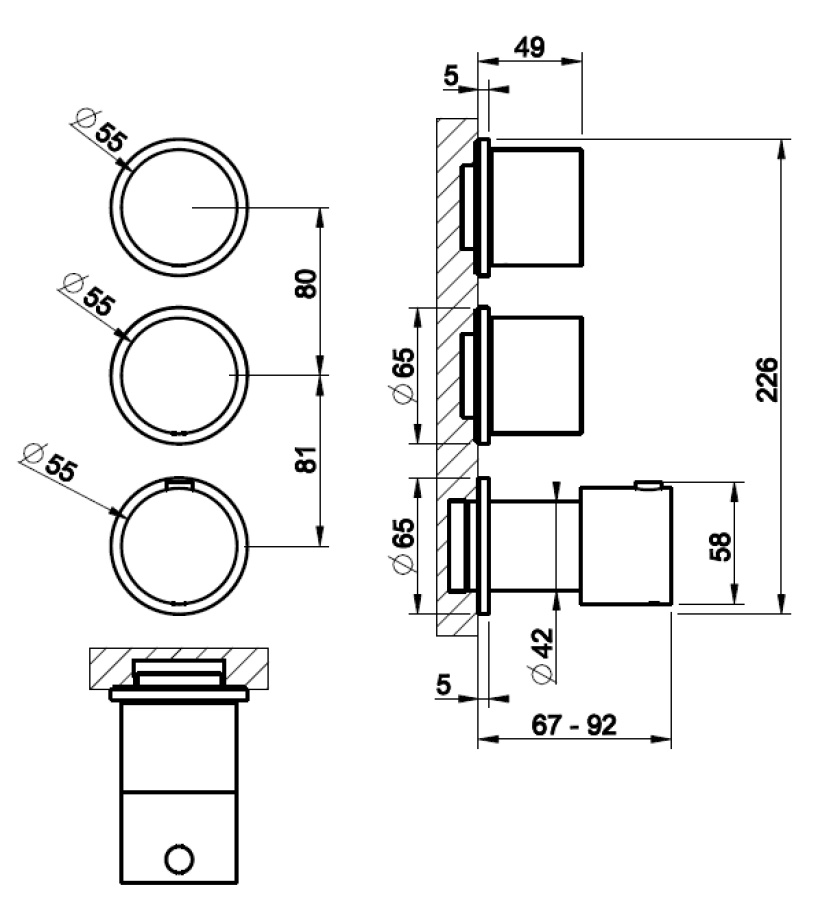 Термостат Gessi Tondo, настенный, 65x74 мм, с 2 независимыми выходами, внешняя часть, цвет Warm Bronze Br. PVD - изображение 1