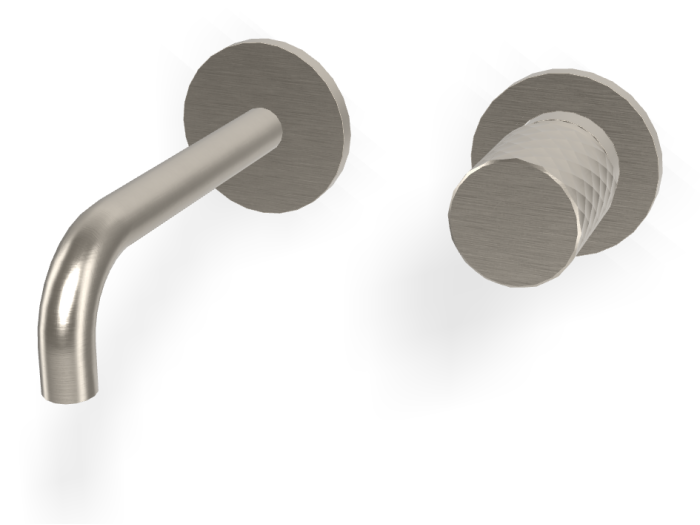 На изображении товар Смеситель для раковины Carlo Frattini Spillo Tech, ручка X Collection, настенный, с донным клапаном Click-Clack, излив 150 мм, внешняя часть, цвет никель брашированный от официального представителя в Москве