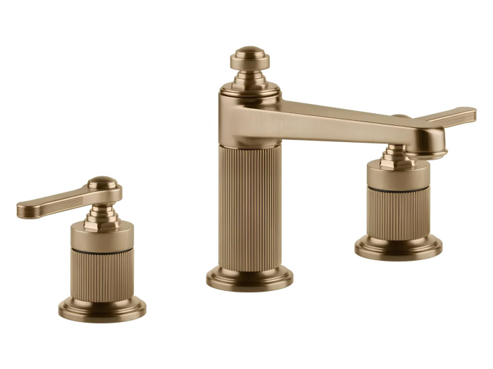 На изображении товар Смеситель для раковины Gessi Venti20, на 3 отверстия, средний, с донным клапаном, цвет Warm Bronze Br. PVD от официального представителя в Москве