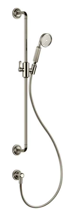 Штанга Gessi Venti20, с душевой лейкой, шлангом и выводом воды, h800 мм, цвет Nickel PVD