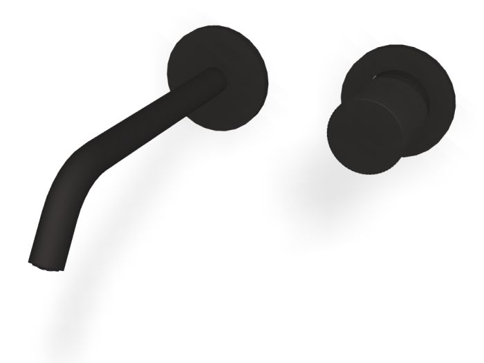 На изображении товар Смеситель для раковины Carlo Frattini Spillo Tech, ручка G Collection, настенный, с донным клапаном Click-Clack, излив 210 мм, внешняя часть, цвет чёрный матовый от официального представителя в Москве