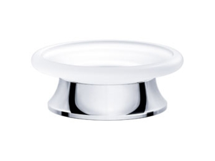 На изображении товар Мыльница Joerger Valencia, настольная, из хрустального матового стекла на металлической подставке, цвет матовая латунь от официального представителя в Москве