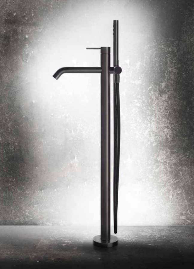 Смеситель для ванны Gessi 316, напольный, встраиваемый, с душевой лейкой, цвет Black Metal Brushed PVD